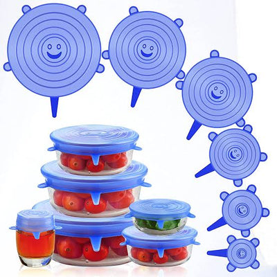 6-Piece Universal Silicone Lid Set – Spill Stopper & Suction Lid for Bowls, Pans, and Kitchen Tools