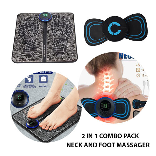 Smart Electric Foot Massager Mat & Mini Body Massager Combo with USB Charging and Display