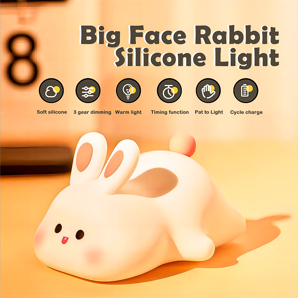 Adorable Bunny Silicone Night Light – Rechargeable & Touch Control