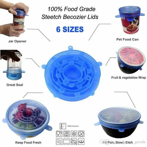 6-Piece Universal Silicone Lid Set – Spill Stopper & Suction Lid for Bowls, Pans, and Kitchen Tools