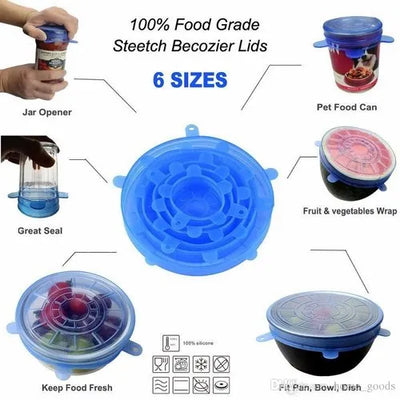 6-Piece Universal Silicone Lid Set – Spill Stopper & Suction Lid for Bowls, Pans, and Kitchen Tools